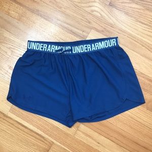 Women’s blue under armour soft polyester shorts.